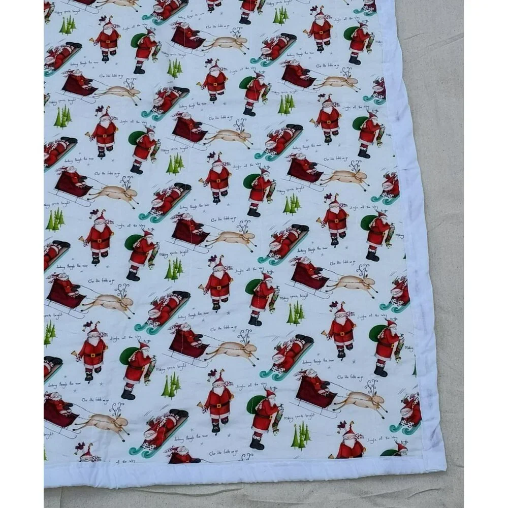 Handmade Baby Quilt, Christmas Santa Reindeer design w white back, 33